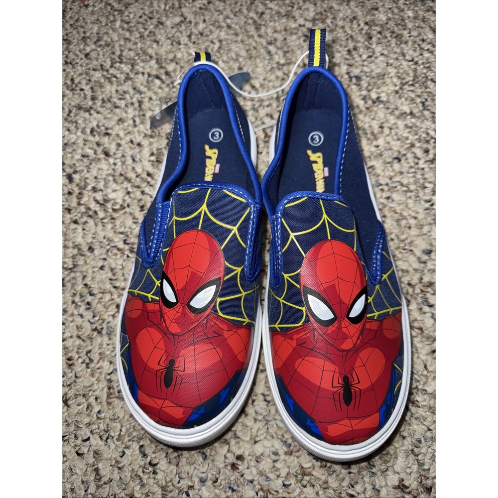 NEW SpiderMan Slip On Sneakers Size 3 YOUTH BIG KID SHOES Marvel Spider-man Boys